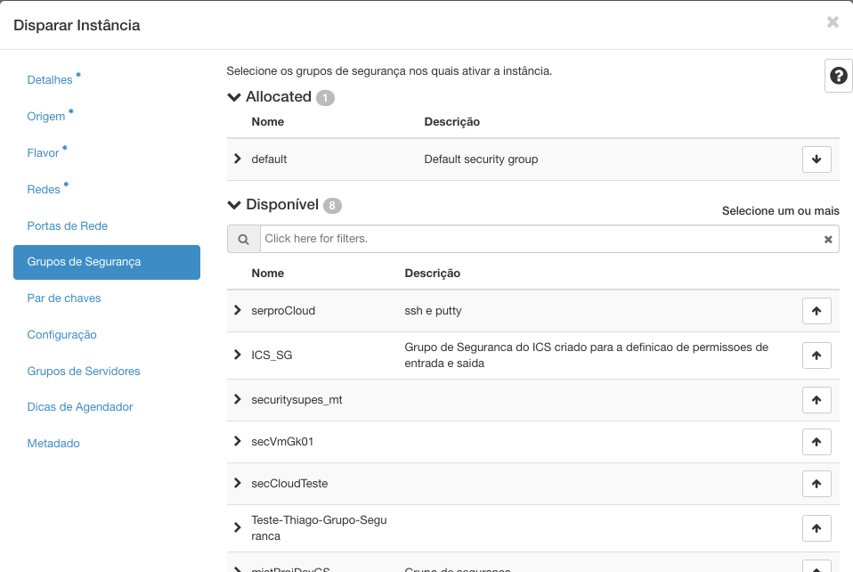 Detalhes da Instancia Cloud Serpro