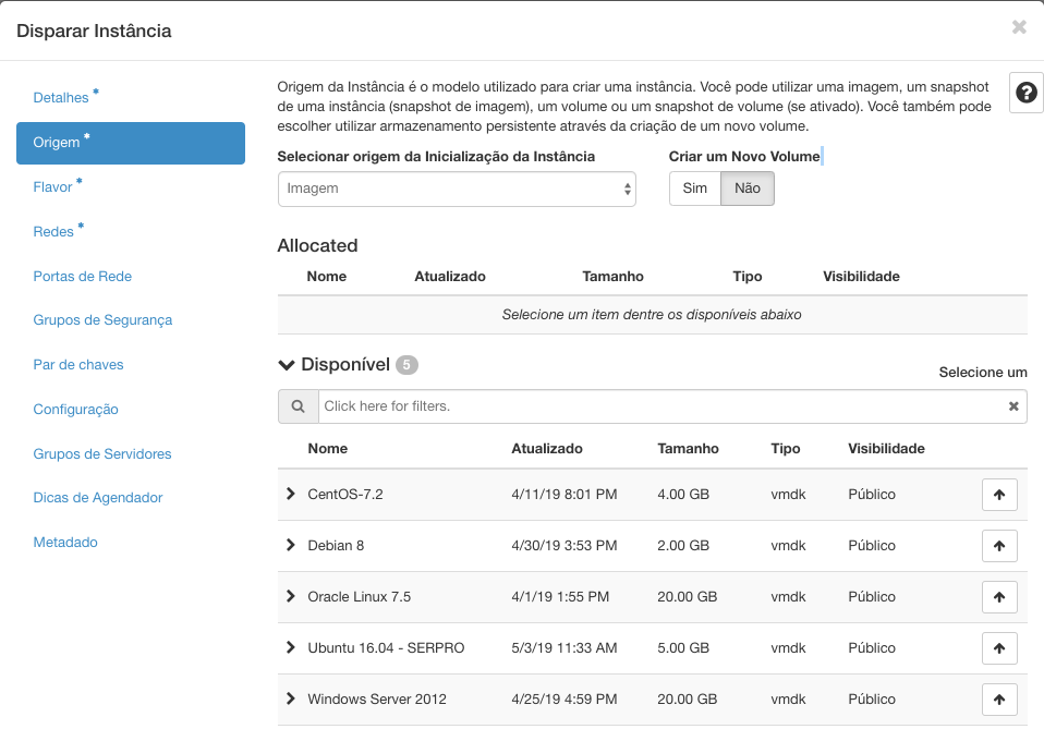 Detalhes da Instancia Cloud Serpro